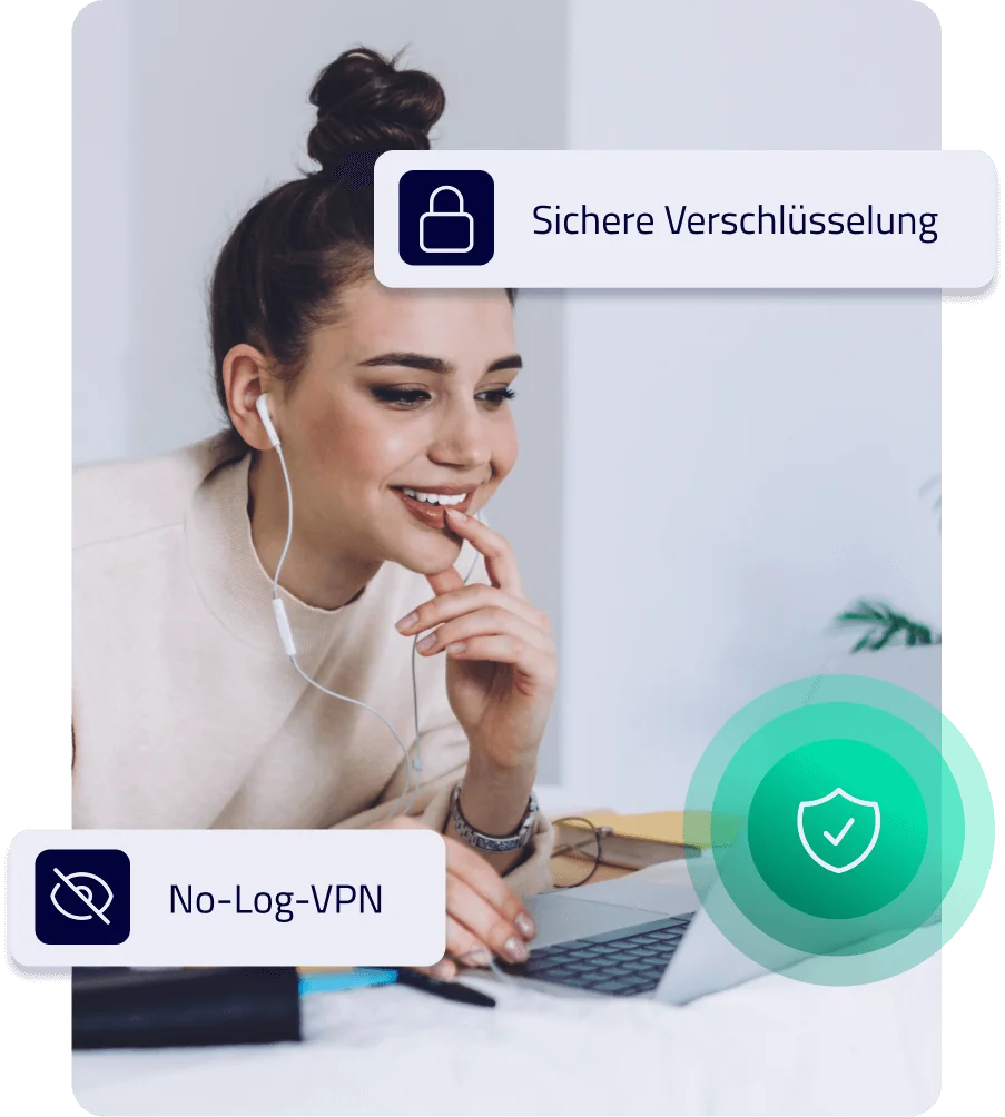 Person mit Laptop, die ihre Privatsphäre mit Ghosty VPN genießt